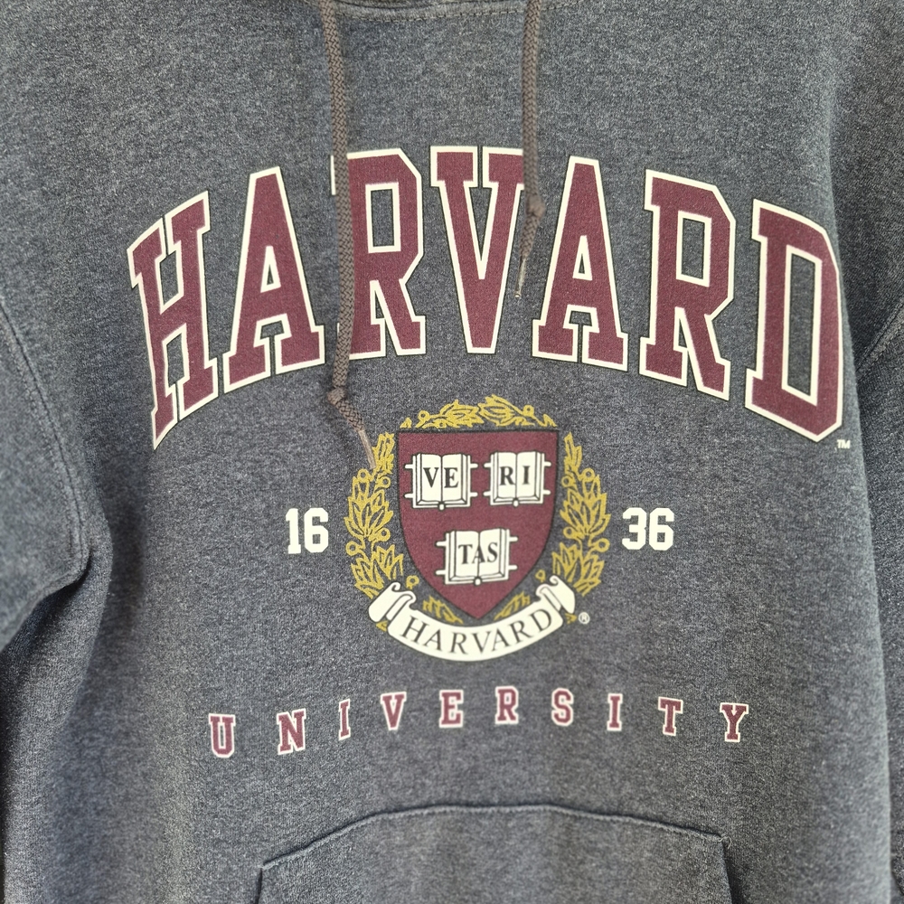 Vtg Harvard University Crest Gray & Maroon Kangaroo Pocket Hoodie Sweatshirt S - Picture 3 of 6